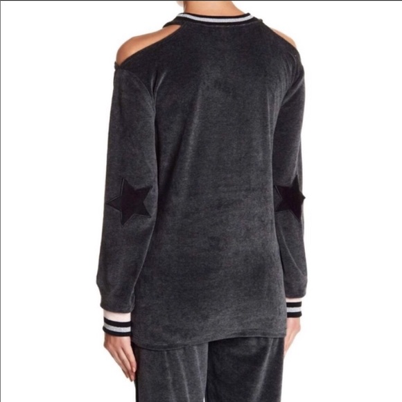 C&C California Open Shoulder Star Patch Elbow Velour Sweatshirt - Picture 2 of 4